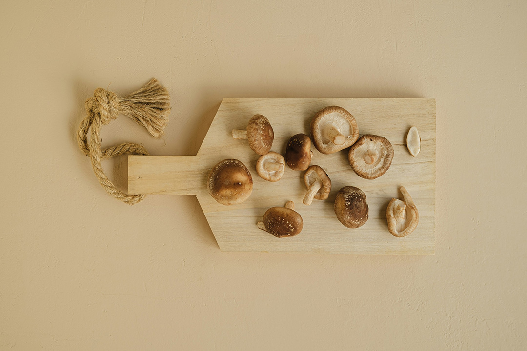 Mushrooms on cutting board