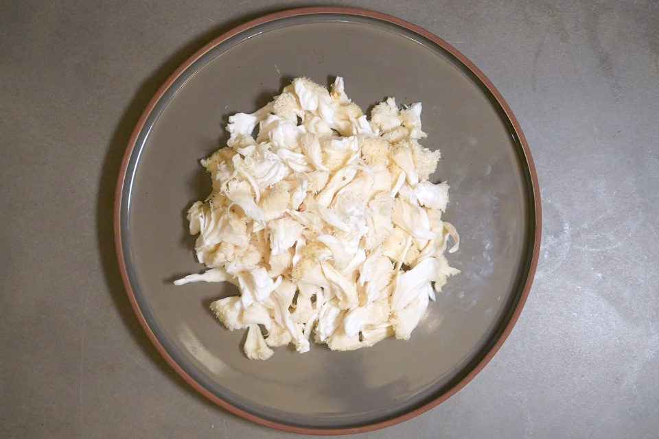 Shredded Lion's Mane on a Plate